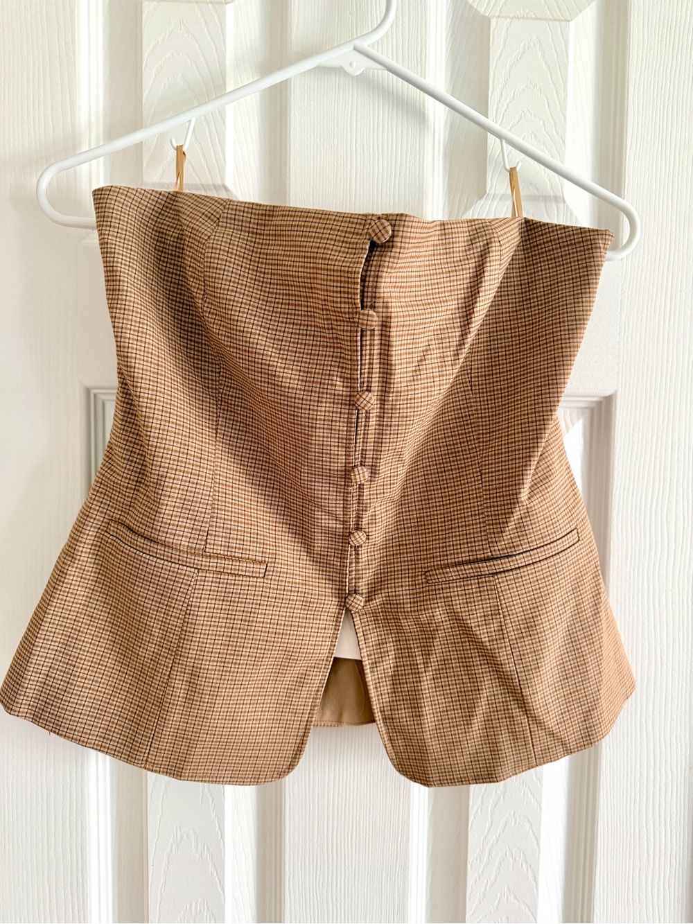 Zara Strapless Bustier Toffee w/Houndstooth Pattern & Button Front Zip Closure S - Picture 2 of 10